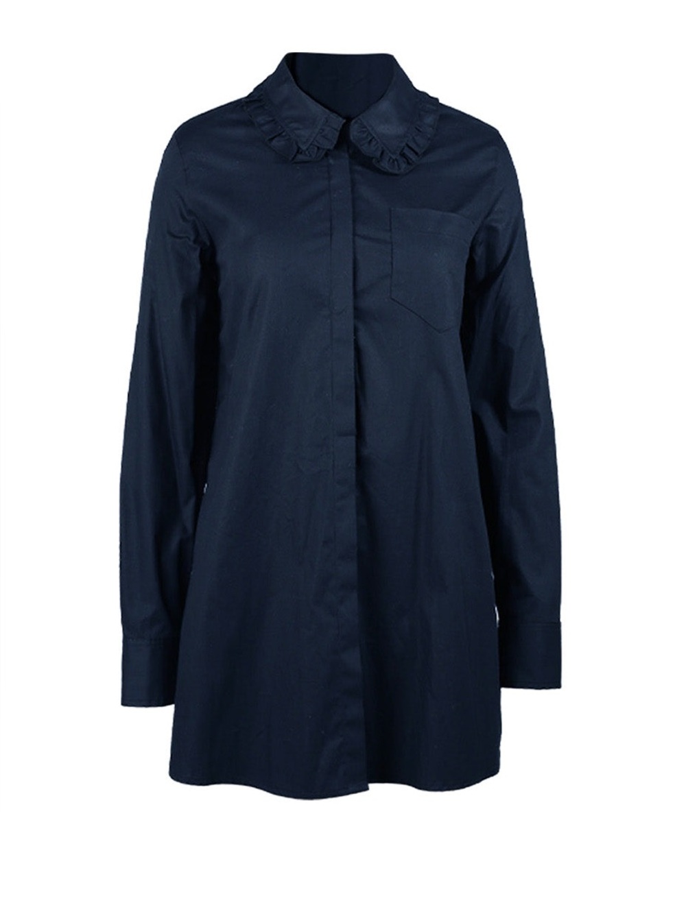 Pink Tartan Ruffled Collar Navy Button-Up Tunic